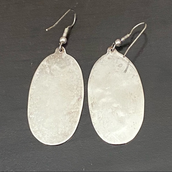 Vintage Unsigned Sterling Silver Whale Turquoise Inlay Drop Earrings - Picture 9 of 9